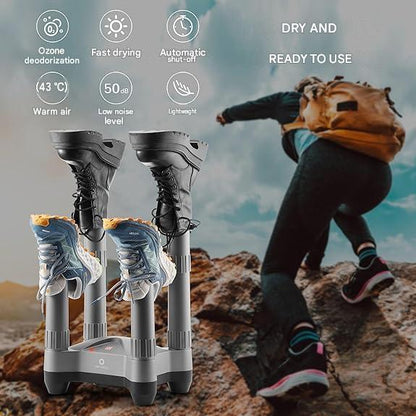 Uscator electric pentru incaltaminte AIRTHEREAL SD20, 110 W, dezinfectare cu ozon, temporizator reglabil 30 min - 9 ore, uscare cu aer cald 40-45°C, pentru 2 perechi simultan, tuburi telescopice extensibile, protectie la supraincalzire, gri