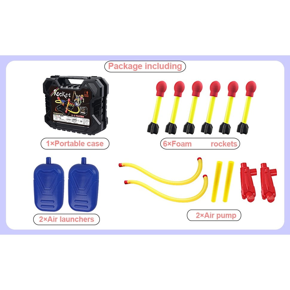 Set lansator si racheta pentru copii, cu 2 lansatoare, 6 rachete cu varf de burete si cutie de depozitare si transport, +4 ani