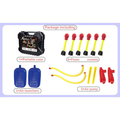 Set lansator si racheta pentru copii, cu 2 lansatoare, 6 rachete cu varf de burete si cutie de depozitare si transport, +4 ani