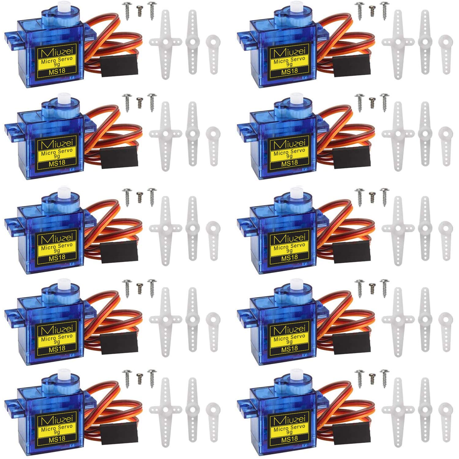 Kit servomotor SG90 9G, 10 bucati, 4.8V - 6.0V, unghi operare 0°-180°, pentru masina RC, Robot, Elicopter, Avion