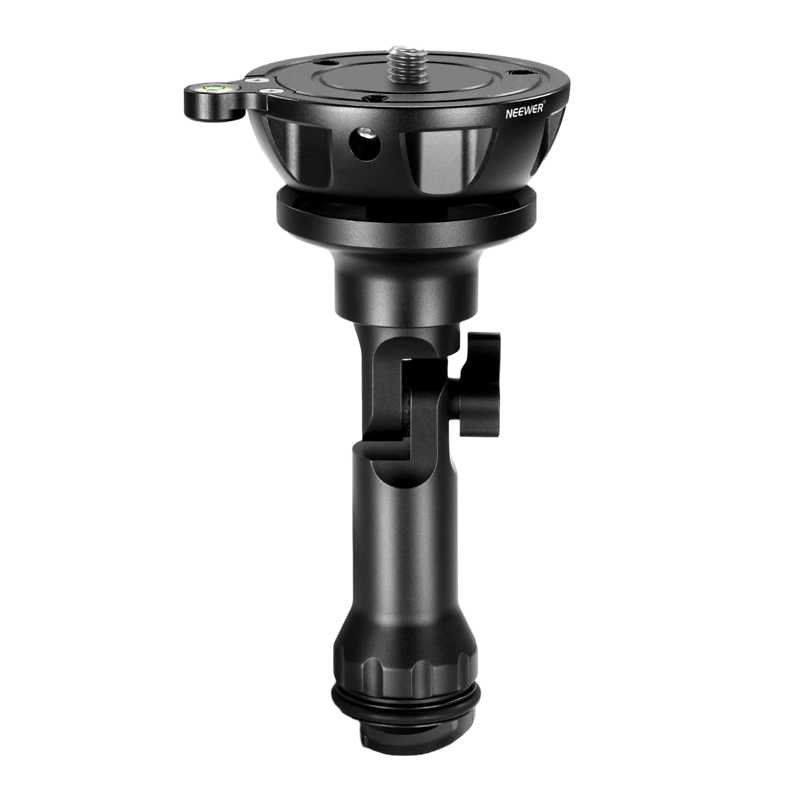 Baza de nivelare cap trepied cu bula, din aliaj de aluminiu, cu carlig pentru sac nisip, cu surub de montare 3/8", pliabil, Neewer GM003