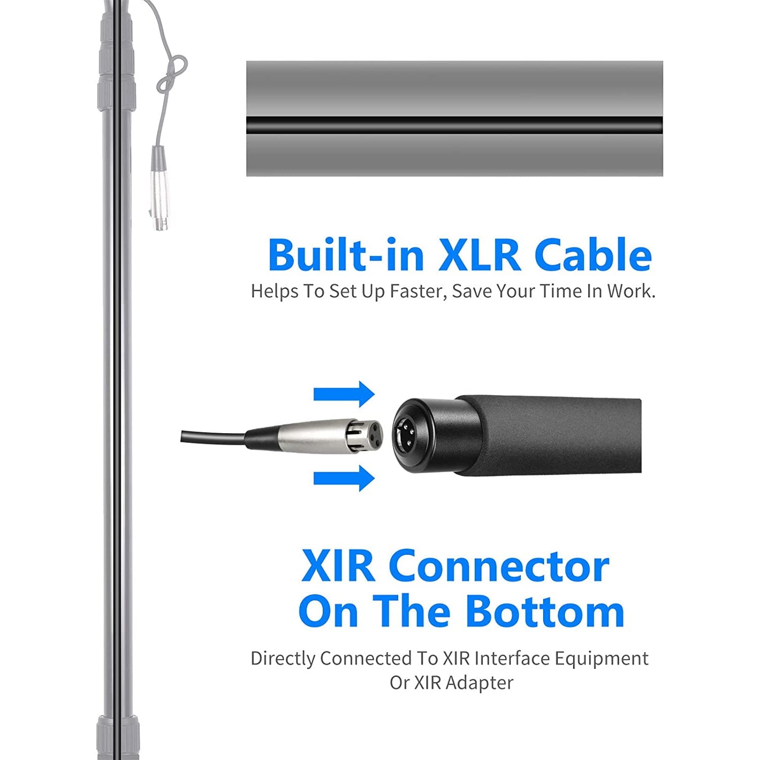 Suport pentru microfon, brat telescopic cu cablu XLR incorporat, de mana, extensibil 86-301 cm cu 5 segmente, blocare prin rasucire, maner din spuma, Neewer NW-088, negru