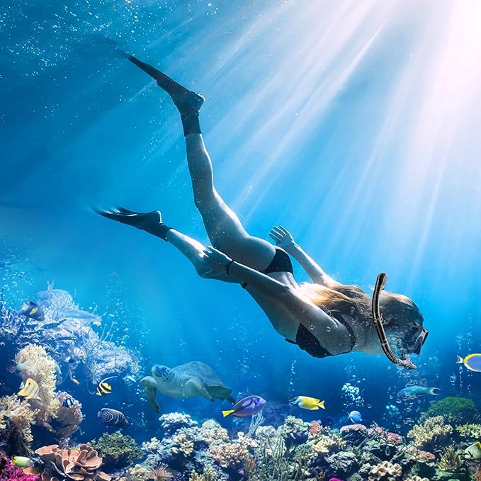 Set masca de snorkeling profesionala anti-ceata cu snorkel, cureaua reglabila, inchidere cu bila, sticla securizata, din silicon alimentar de inalta calitate, pentru barbati si femei, masca de scafandru pentru scufundari, negru/roz