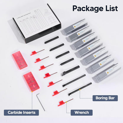 Set scule de strunjire Donken 28, 7 suporturi scule rotative 8 mm cu 14 placute carbura si 7 chei, suport tija burghiu, precizie ridicata