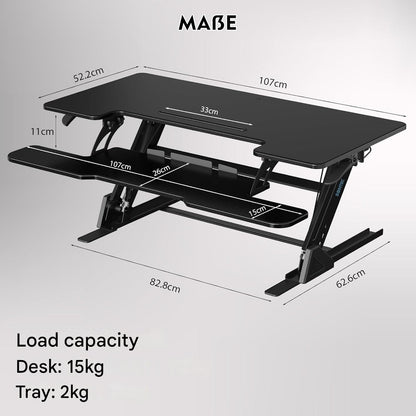 Suport de birou reglabil Bontec, 107x52.2cm, capacitate 15kg, arc dublu, reglaj inaltime 15–44 cm, pentru statie de lucru cu doua monitoare, negru