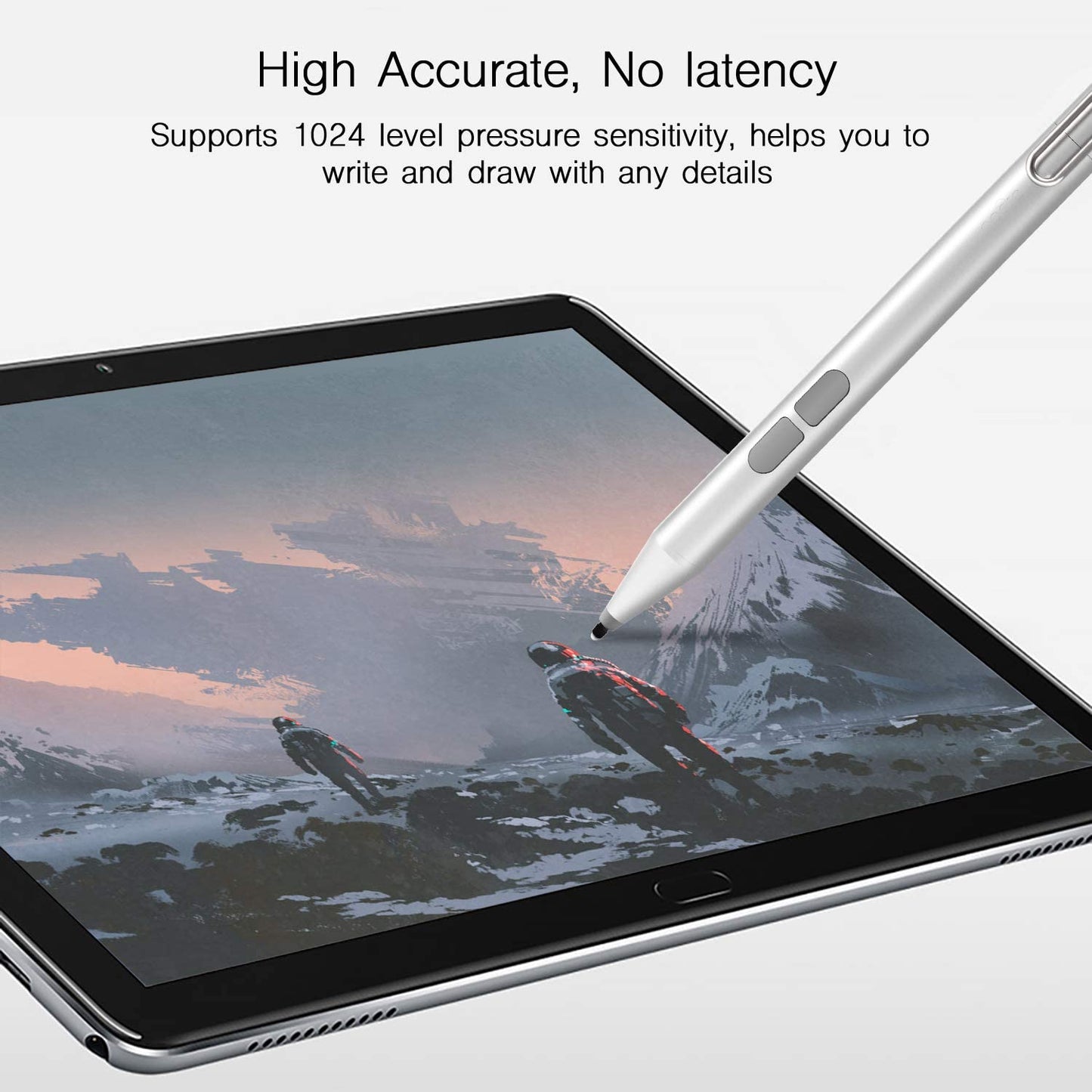 Pix Stylus pentru Microsoft Surface, 1024 puncte presiune, Respingere palma, Surface PRO / Go / Laptop / Book / Studio, alb