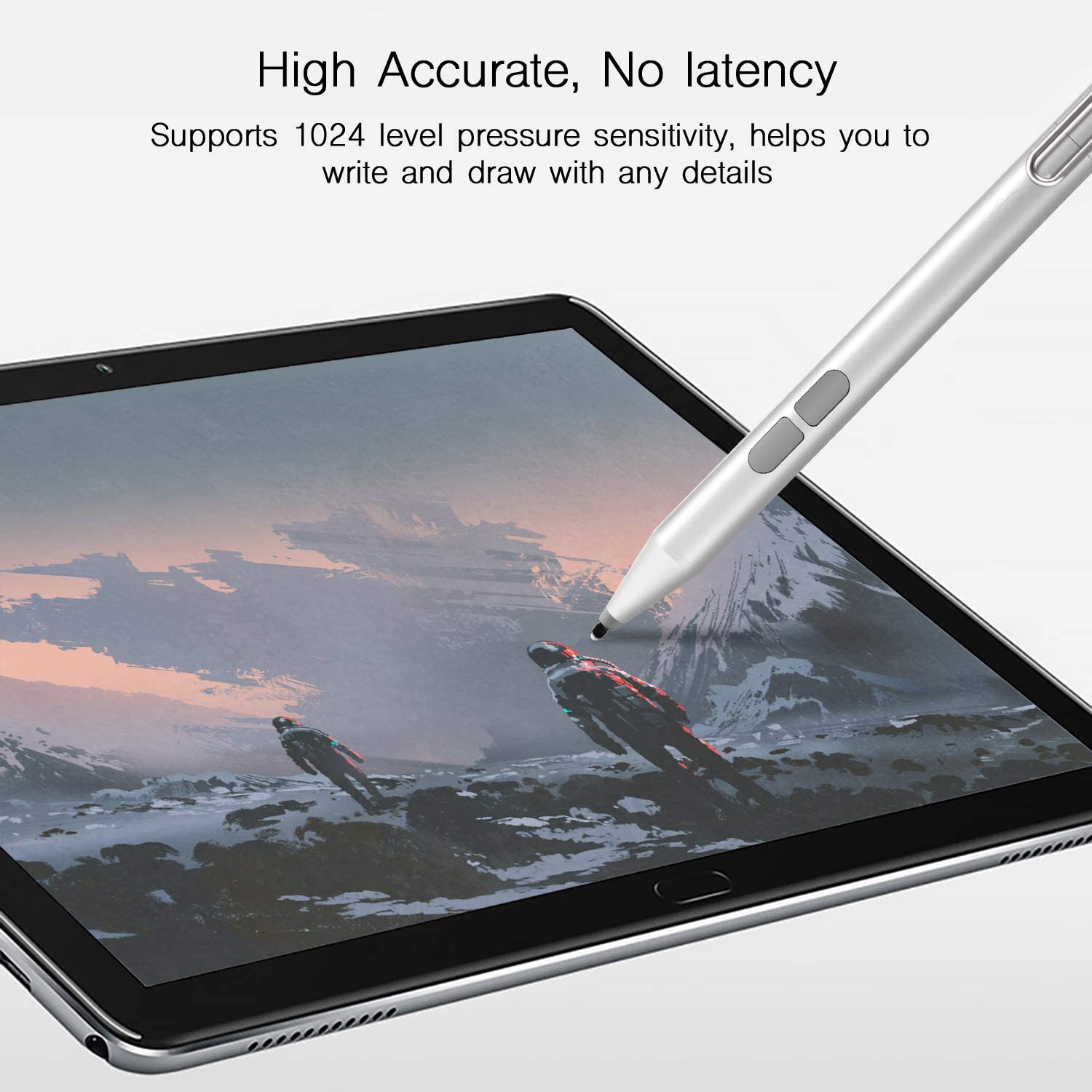 Pix Stylus pentru Microsoft Surface, 1024 puncte presiune, Respingere palma, Surface PRO / Go / Laptop / Book / Studio, alb