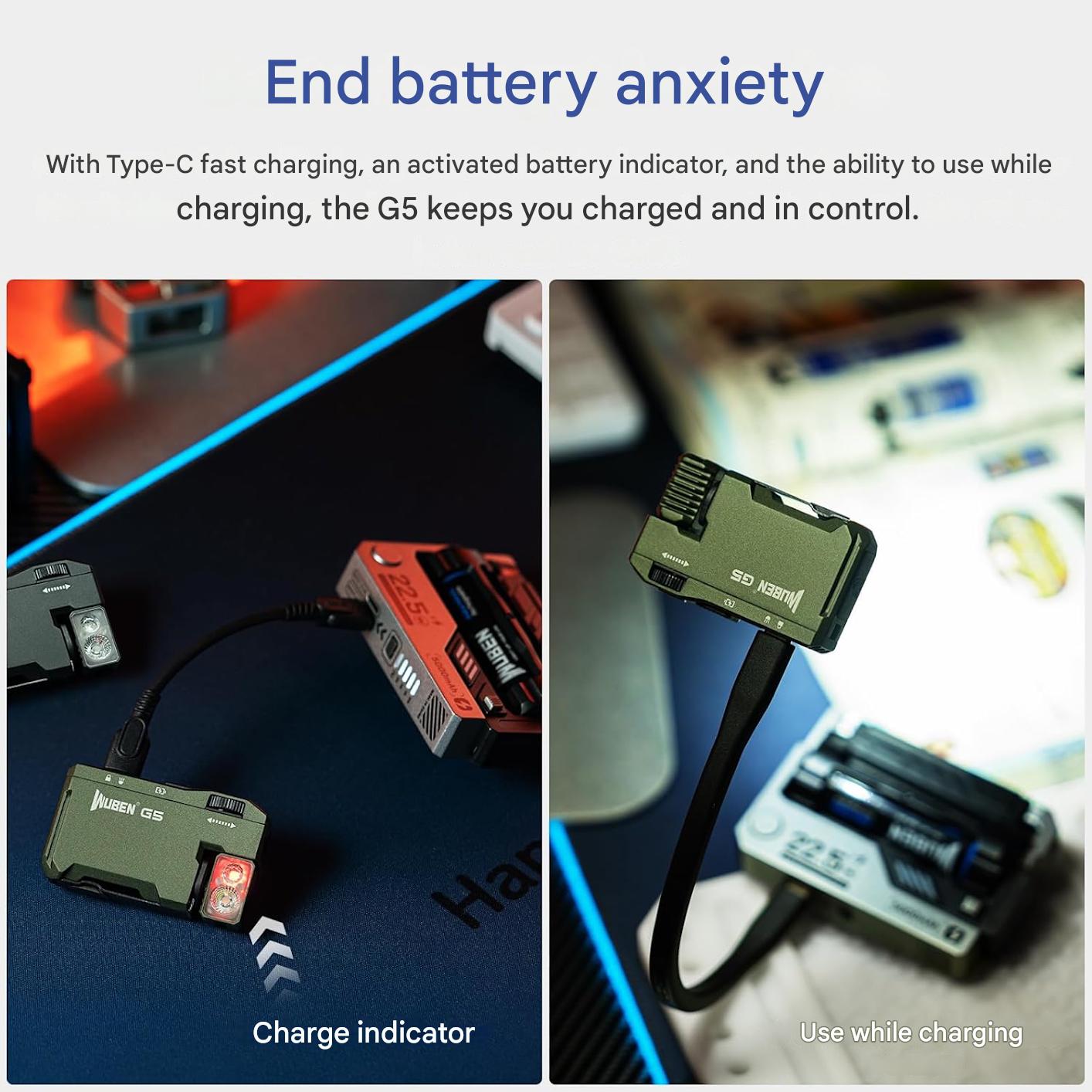 Lanterna LED WUBEN G5 mini, reincarcabila, 400 lumeni, lumina RGB, 6 moduri, EDC, impermeabila IPX, pentru camping, drumetii, pescuit si situatii de urgenta – Verde, clasa energetica A+++