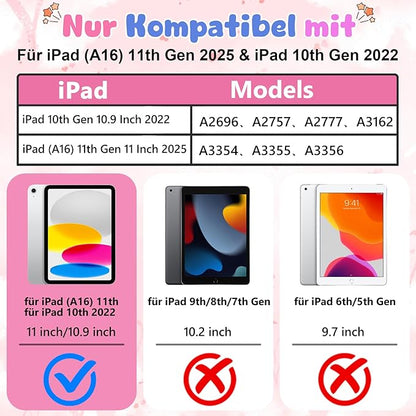 Husa Vunake tip fluture pentru iPad 11/10, cureaua de umăr detasabilă, suport stilou, roz