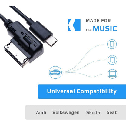 Adaptor audio de la AMI la USB C, de 1 m, compatibil cu Audi A3, A4, S4, A5, S5, S6, A8, S8, A8-L, Q3, Q5, Q7, TT, R8, VW Jeta, Golf Mk6, Tiguan Touareg Wagon Skoda Seat