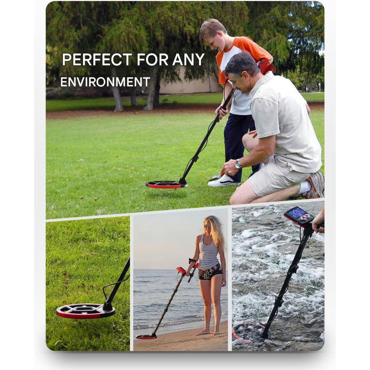Detector de metale profesional, 20 cm adancime detectare, cu afisaj LCD, impermeabil IP68, pliabil, tija reglabila de la 73 la 112 cm, KAIWEETS