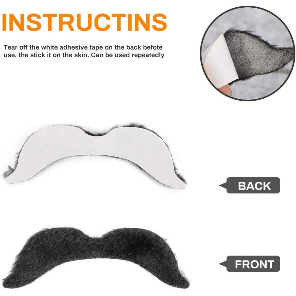 Set de 48 bucati mustata autoadeziva, 16 tipuri de mustati false cu look realist pentru costume, Halloween, petreceri, carnaval