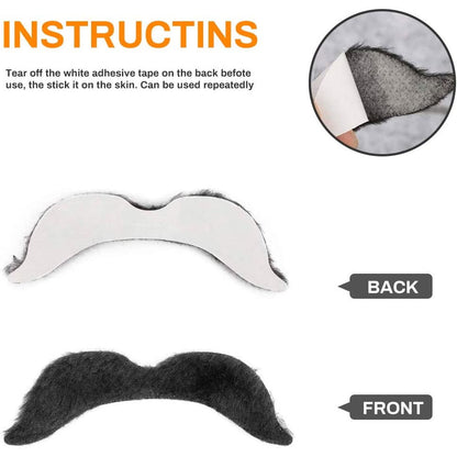 Set de 48 bucati mustata autoadeziva, 16 tipuri de mustati false cu look realist pentru costume, Halloween, petreceri, carnaval