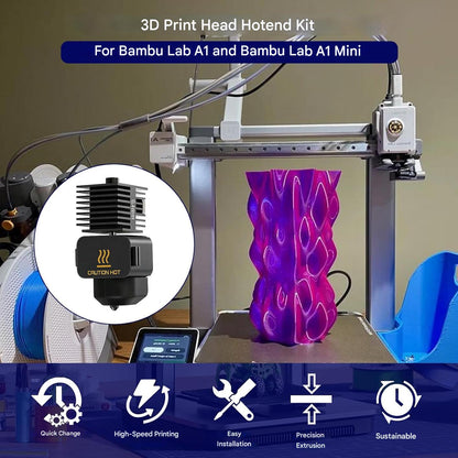 Kit Hotend pentru imprimante 3D Bambu Lab A1/A1 Mini – 2 piese, cap de imprimare 0, 4 mm, duze otel calit 0, 2/0, 4/0, 6 mm, mansoane silicon, ac de curatare si penseta