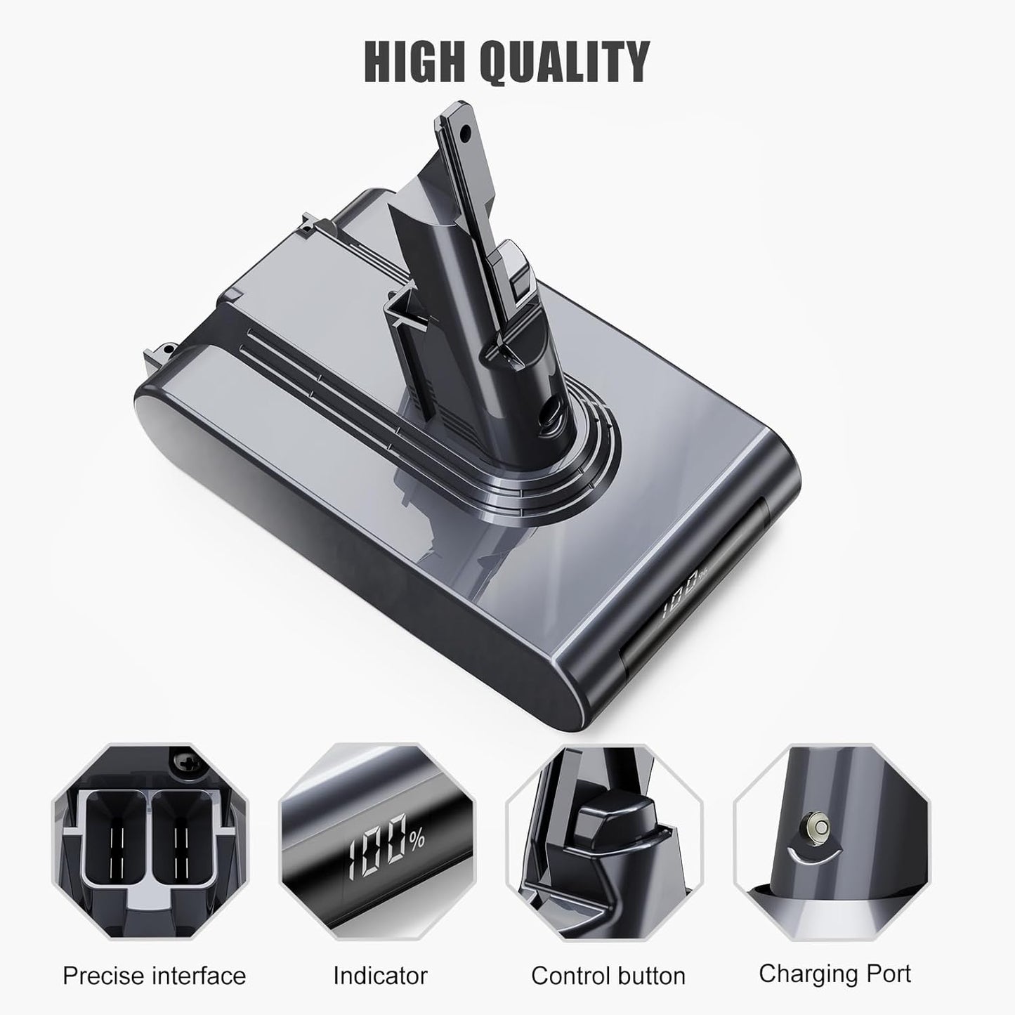 Acumulator 6000mAh pentru Dyson V7 SV11 cu display, baterie compatibila cu Dyson V7 Animal, V7 Motorhead, V7 Allergy, V7 Fluffy, V7 Matress, V7 Trigger, V7 Cord-free, cu filtru inclus