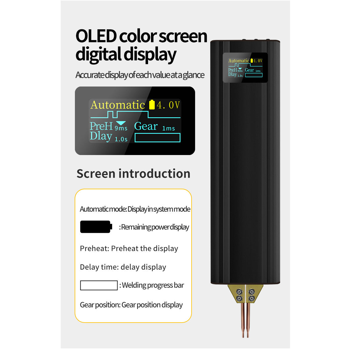 Aparat de sudura in puncte portabil, acumulator 5000mAh, 80 de niveluri, display OLED, mod automat si manual, pentru lipit baterii 18650/26650/32650