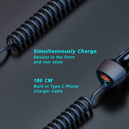 Incarcator auto fast charge 51W 12V~24V, PD&QC&PPS, cu cablu USB C 180 cm integrat, pentru iPhone 13/Xiaomi redmi Note 11/11s/Samsung/Huawei, Android, IOS