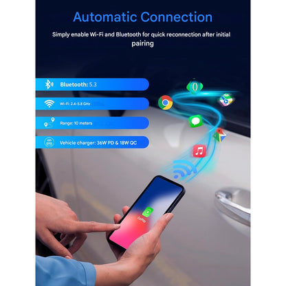 Incarcator auto 3 in 1 cu adaptor auto Apple Carplay si Android Auto, cu 48W Fast Charge USB-C PD si USB-A QC, suporta iPhone iOS 10+ si Android 11+, pentru masini dupa 2015, negru