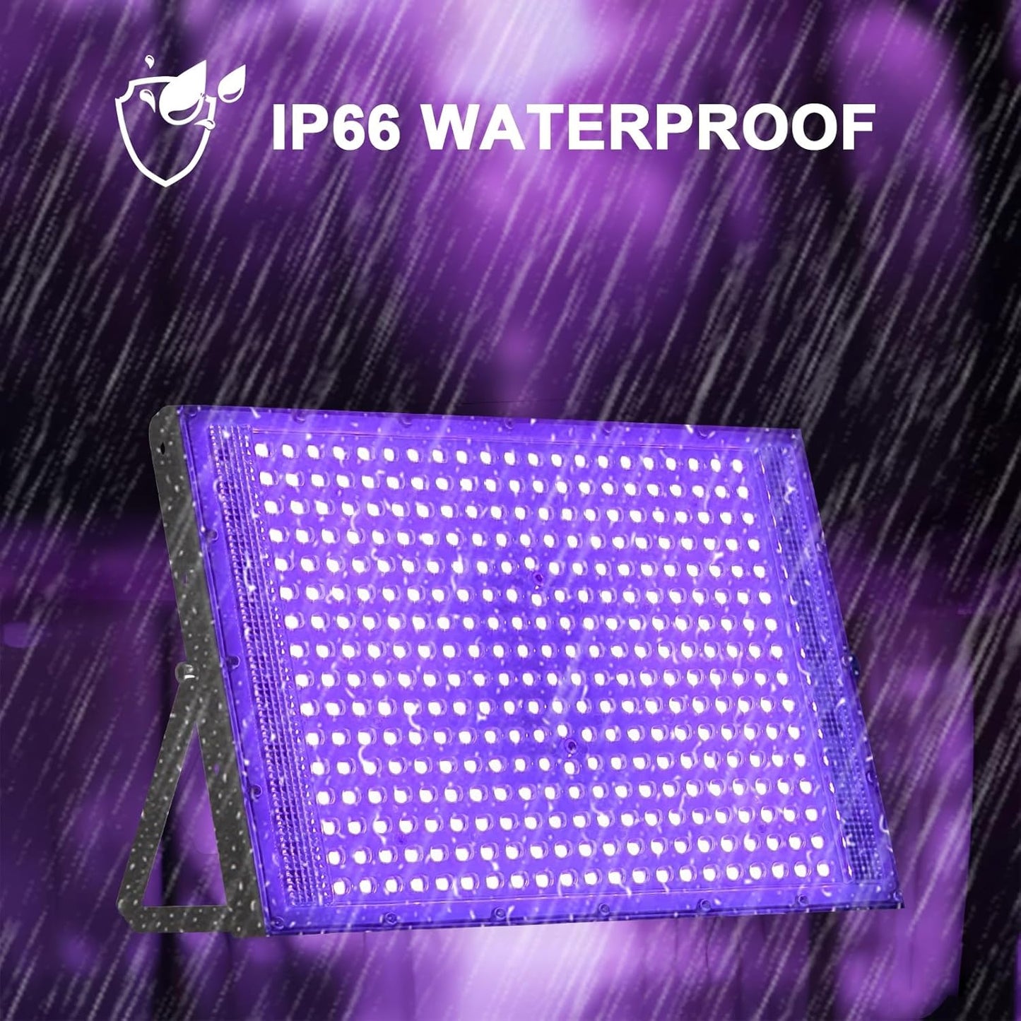 Set 2 proiectoare UV LED 300W IP66 395nm, lumina neagra 395 nm, IP66 impermeabil, SMD 2835, unghi 120°, carcasa aluminiu, suport reglabil 360°, pentru petreceri, cluburi, discoteca, bar, evenimente, lumina UV violet