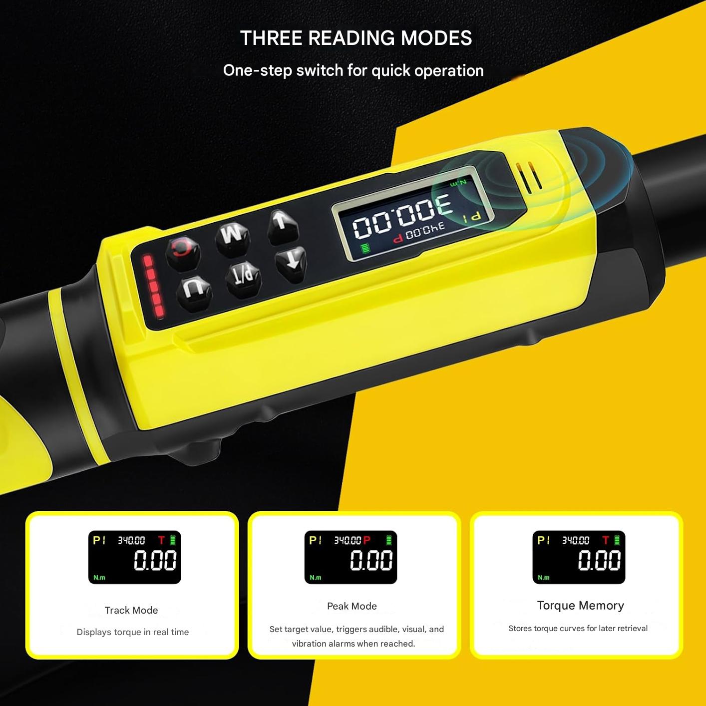 Cheie dinamometrica digitala 1/2 inch, cuplu 5.1–340 Nm, cu display LCD fata-verso, ±2% precizie, alerta sonora, cu cutie de depozitare, pentru auto, motociclete si biciclete
