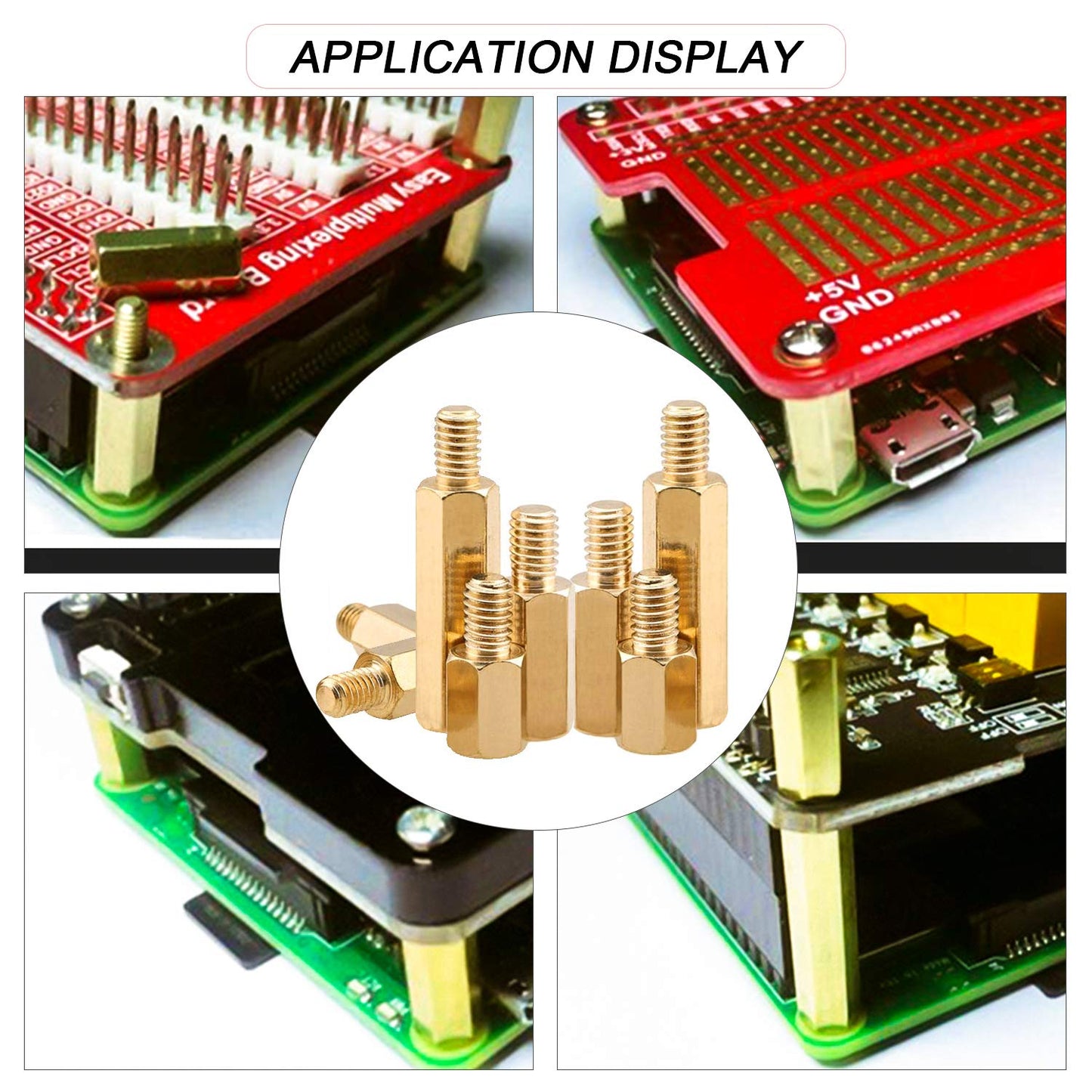 Set distantiere M3, mama-mama si mama-tata, din alama, cu suruburi si piulite din otel si saibe din plasitc, pentru placa PCB, 180 buc