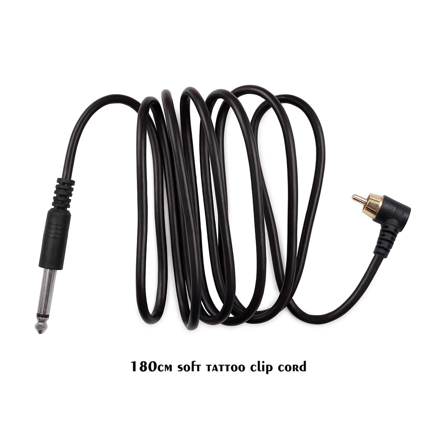 Cablu RCA TATELF pentru aparat de tatuaj rotativ, set 2 bucati, 180 cm, cablu de alimentare cu clema (clip cord), flexibil si rezistent, conector RCA pentru tattoo machine si surse de alimentare, negru