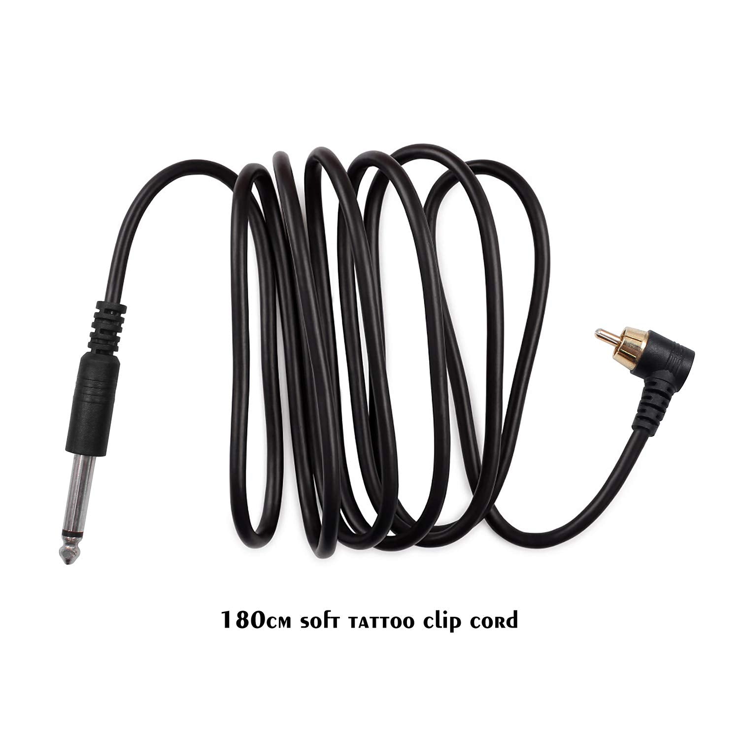 Cablu RCA TATELF pentru aparat de tatuaj rotativ, set 2 bucati, 180 cm, cablu de alimentare cu clema (clip cord), flexibil si rezistent, conector RCA pentru tattoo machine si surse de alimentare, negru
