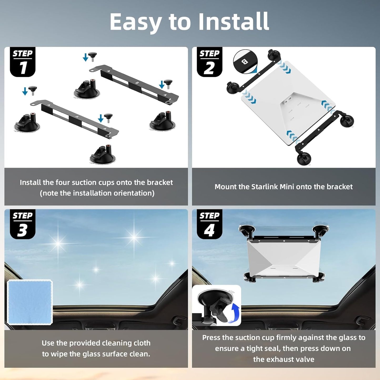 Suport auto Futrue-Wolker pentru Starlink Mini, cu ventuza, reglabil, potrivit pentru masina, camper, barca si camion cu acoperis din sticla