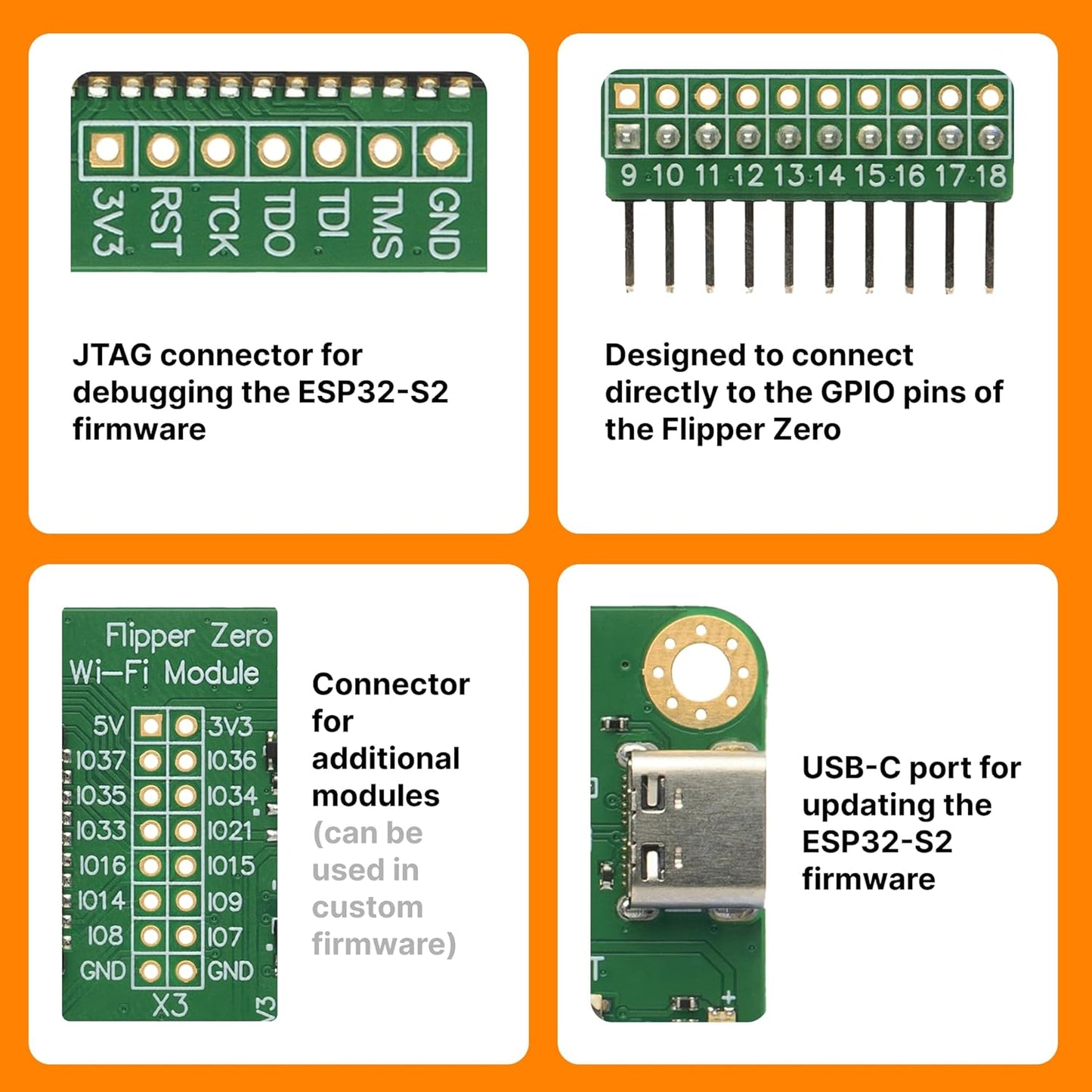 Placa de dezvoltare WiFi Devboard pentru Flipper Zero, modul ESP32-S2 USB-C si GPIO, Dev Board wireless cu antena WiFi integrata pentru Debugging si Firmware, compatibil Flipper Zero