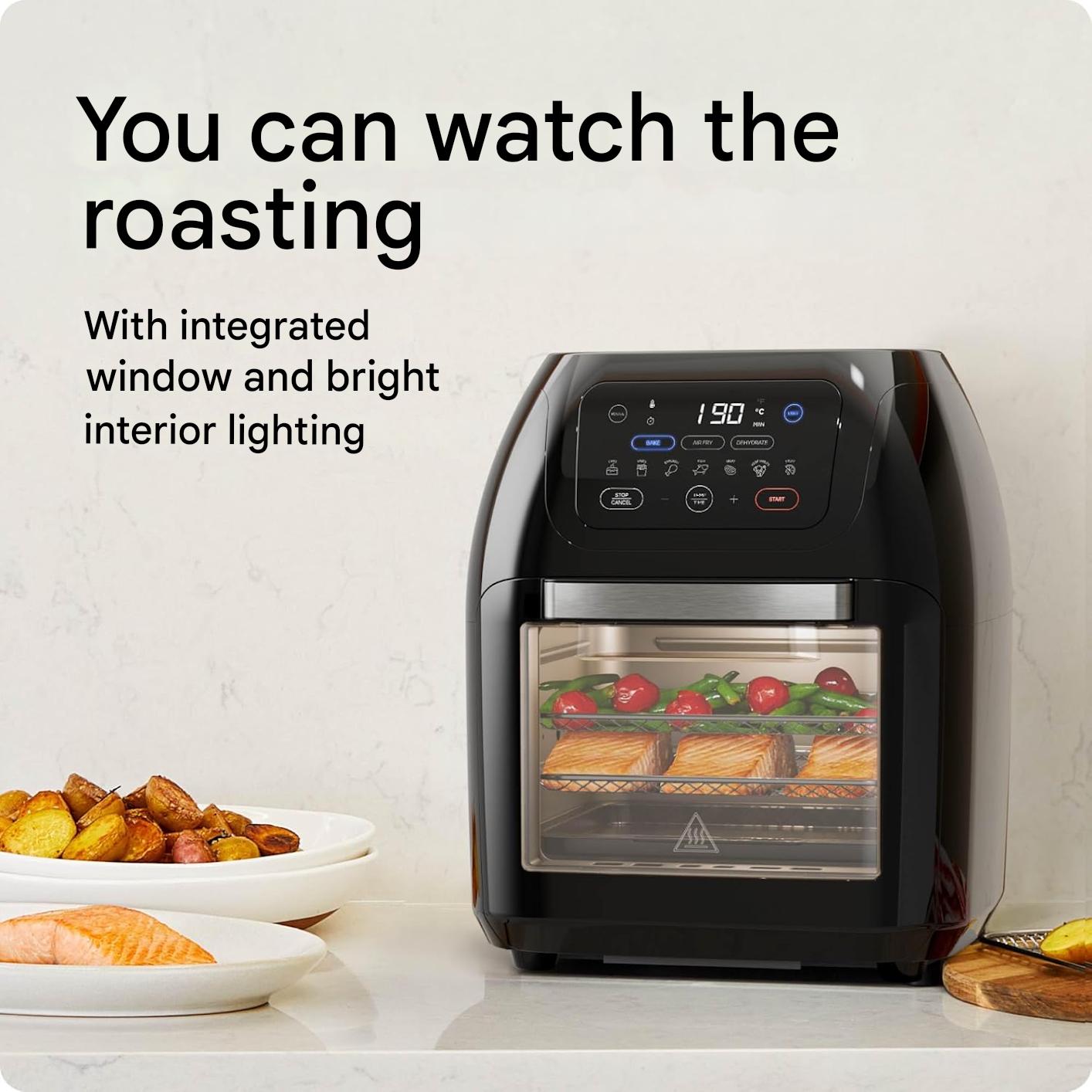 Friteuza Chefman cu aer cald, 10L, 1800 W, 17 optiuni presetate, cu ecran digital, rotisor inclus, deshidrator, convectie rapida, oprire automata, fereastra mare de vizualizare, accesorii din otel inoxidabil, gatit sanatos