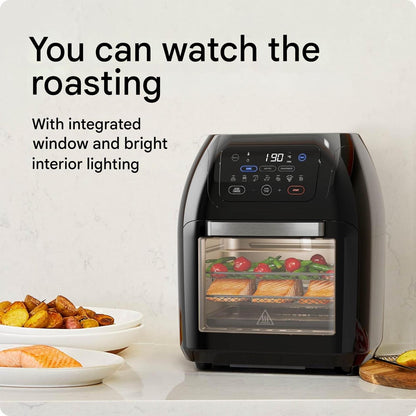 Friteuza Chefman cu aer cald, 10L, 1800 W, 17 optiuni presetate, cu ecran digital, rotisor inclus, deshidrator, convectie rapida, oprire automata, fereastra mare de vizualizare, accesorii din otel inoxidabil, gatit sanatos
