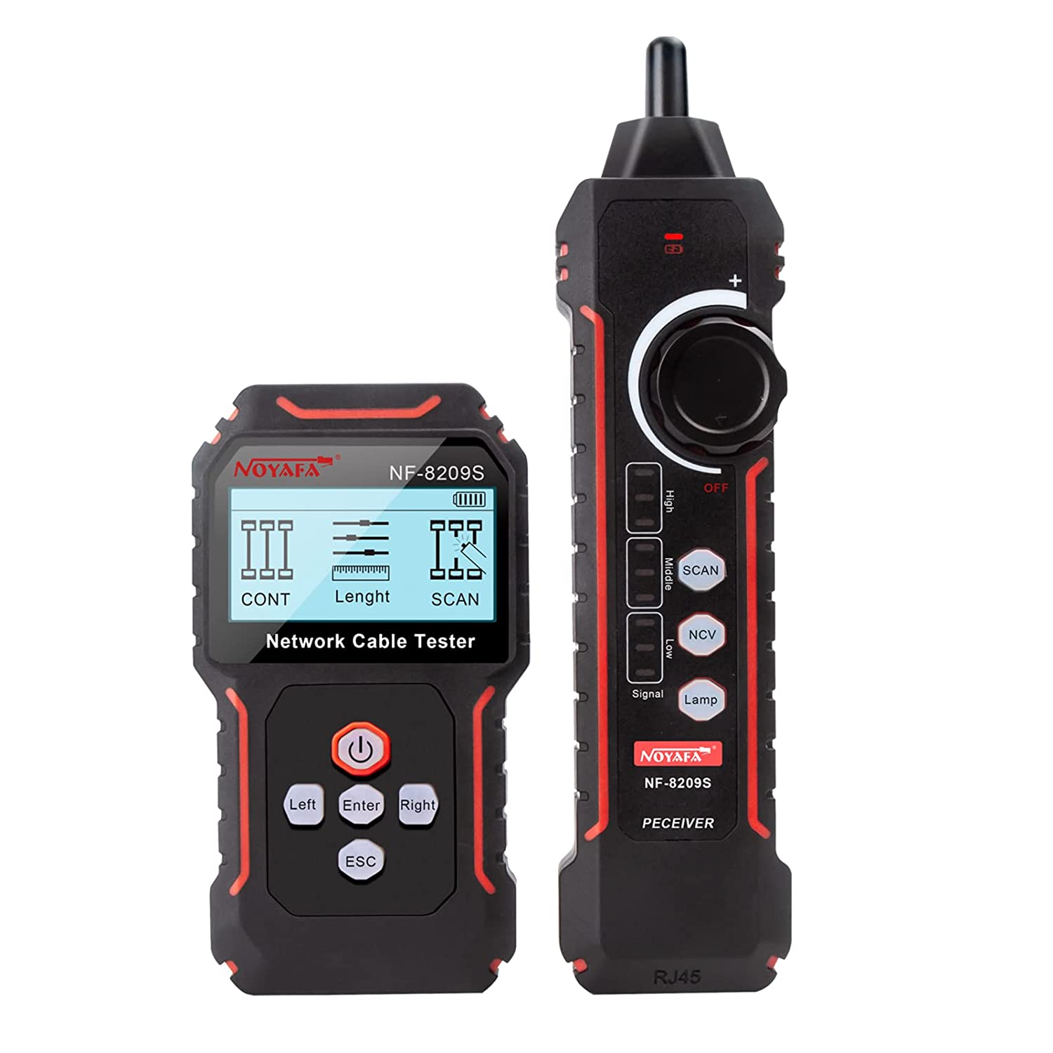Tester cablu de retea, cu PoE si NCV, test de lungime a cablului UTP CAT 5/ CAT 6, display LCD, incarcare USB-C, lanterna LED si mufa jack