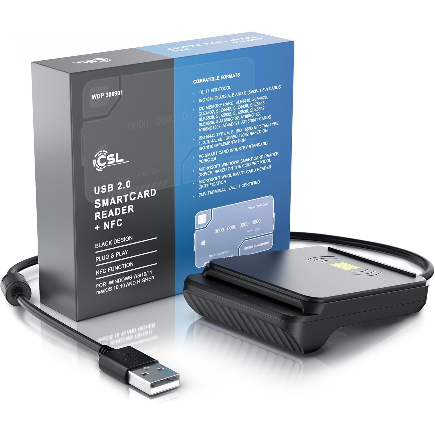 Cititor electronic carti de identitate cu Nfc, carduri inteligente si SIM, compatibil cu Mac OS X si Windows 11, pentru carte de identitate noua, card sanatate si carduri bancare