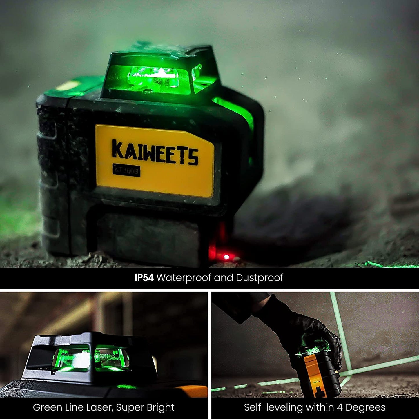 Set nivela laser cu linii in cruce si detector, cu plumb, linie verde autonivelanta 360 grade, cu incarcare USB, detectare 50 m