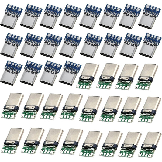 Kit conectori USB Type-C RUNCCI-YUN 40 piese, USB 3.1 24 pini mascul/femela, cu PCB pentru lipire fire si cabluri, tip SMT, pentru proiecte electronice DIY