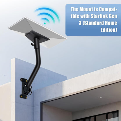 Suport reglabil pentru antena Starlink Gen 3, rotire 360°, cu adaptor pentru teava, kit montare pe perete si acoperis, din metal, negru