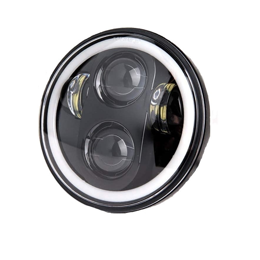 Far pentru motocicleta 60 W, 5.75 inch cu angel eye DRL, 3000 LM, 6500 K, H4, impermeabil IP 67, cu carcasa din aluminiu, compatibil Harley Davidson, Jeep