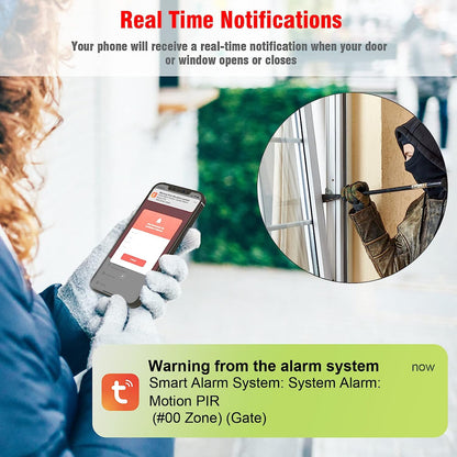 Sistem de alarma WiFi smart, pentru usi si ferestre, cu 5 senzori magnetici, 2 telecomenzi, control prin aplicatie, compatibil Alexa si Google Home, pentru casa, garaj, birou