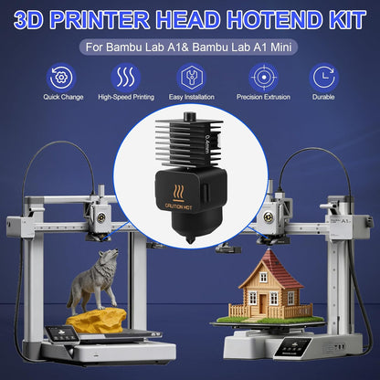 Set 3 Hotend-uri 0.4 mm pentru Bambu Lab A1 / A1 Mini, cu duze otel calit 0.2/0.4/0.6 mm, sosete silicon, ace curatare si chei, compatibil PLA ABS PETG TPU lemn 1.75 mm, kit complet extruder imprimanta 3D