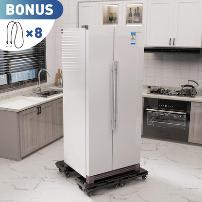 Set 4 carucior transport mobilier, platforma de transport cu roti, sistem de imbinare modular, capacitate totala de pana la 800 kg, cu 8 cordeline elastice, negre