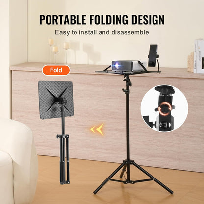 Suport pentru videoproiector sau laptop cu trepied, inaltime reglabila 68 - 160 cm, suport telefon gooseneck, unghi reglabil 180°, portabil, design pliabil, capacitate 5 kg, pentru proiector, tableta, mixer, laptop, partitura, negru