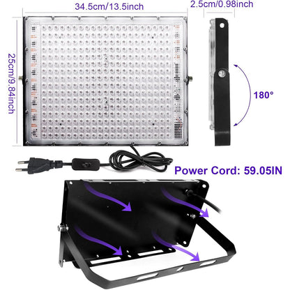 Set 2 proiectoare UV LED 300W IP66 395nm, lumina neagra 395 nm, IP66 impermeabil, SMD 2835, unghi 120°, carcasa aluminiu, suport reglabil 360°, pentru petreceri, cluburi, discoteca, bar, evenimente, lumina UV violet