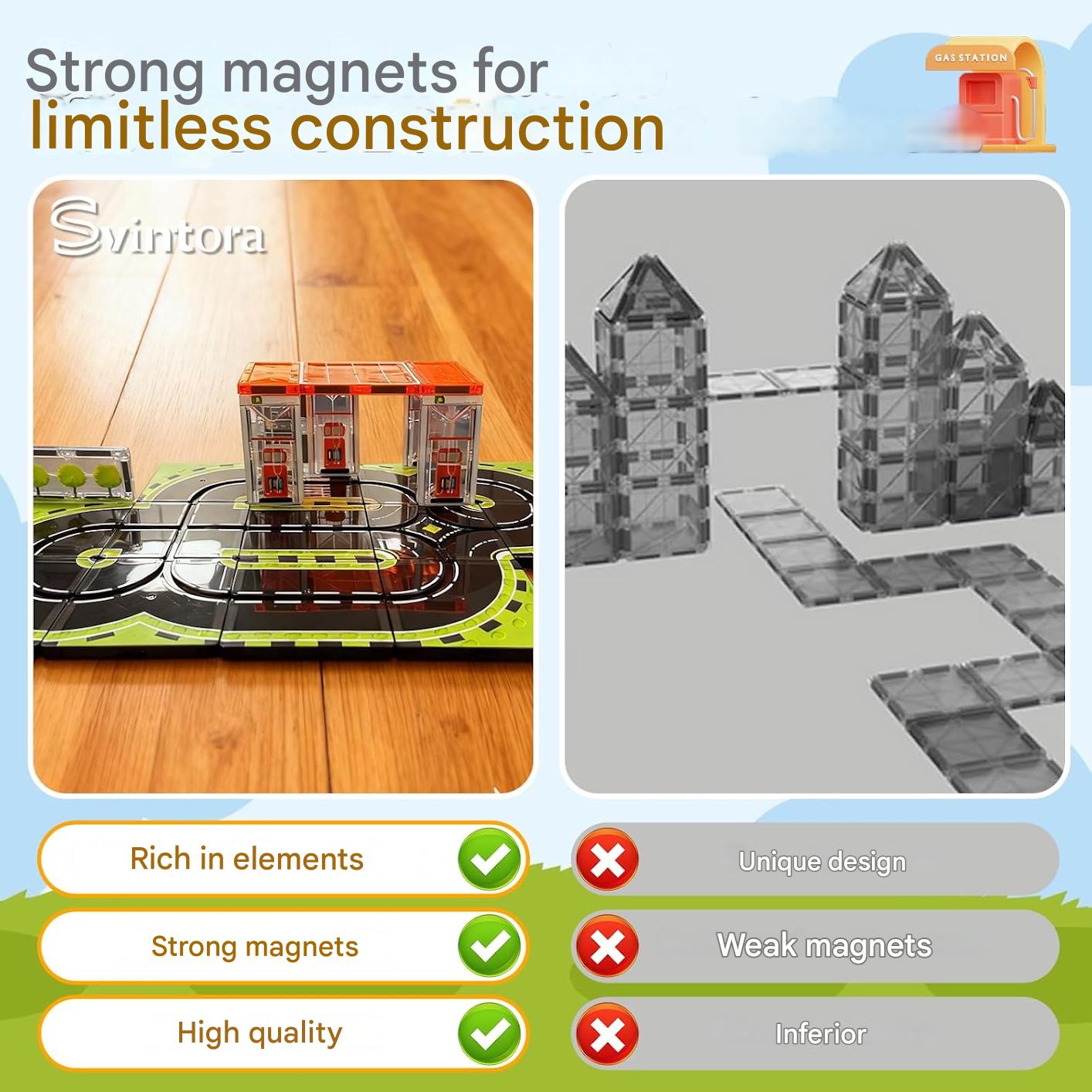 Set blocuri magnetice constructie 30 piese cu camion cisterna, jucarie educativa STEM Montessori pentru copii 3-12 ani, piese magnetice compatibile, geanta depozitare inclusa