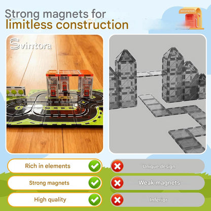 Set blocuri magnetice constructie 30 piese cu camion cisterna, jucarie educativa STEM Montessori pentru copii 3-12 ani, piese magnetice compatibile, geanta depozitare inclusa