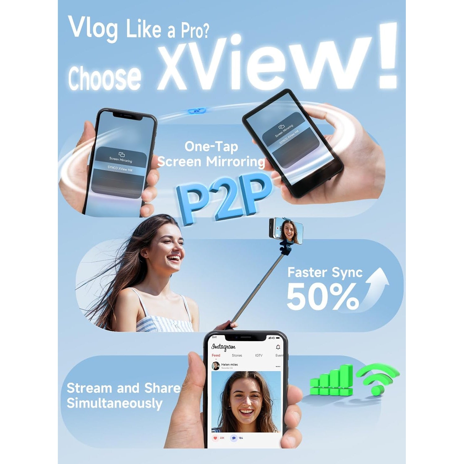 Monitor de selfie wireless pentru smartphone, ecran suplimentar magnetic pentru iPhone si Android, 3.9 inch, cu difuzor incorporat, 50 m distanta de conectare, autonomie 3 ore, negru