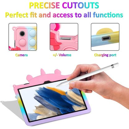 Husa pentru Samsung Galaxy Tab A8 10.5 inch SM-X200/X205/X207, 2021, cu Push Pop Fidget, din silicon, lavabila, cu curea ajustabila si suport, pentru copii, multicolora