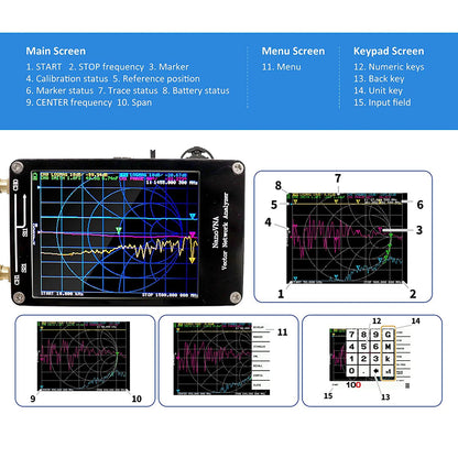 Analizor vectorial de retea mini, banda 50KHz-900MHz, ecran tactil LCD 2,8 inci, antena HF VHF UHF