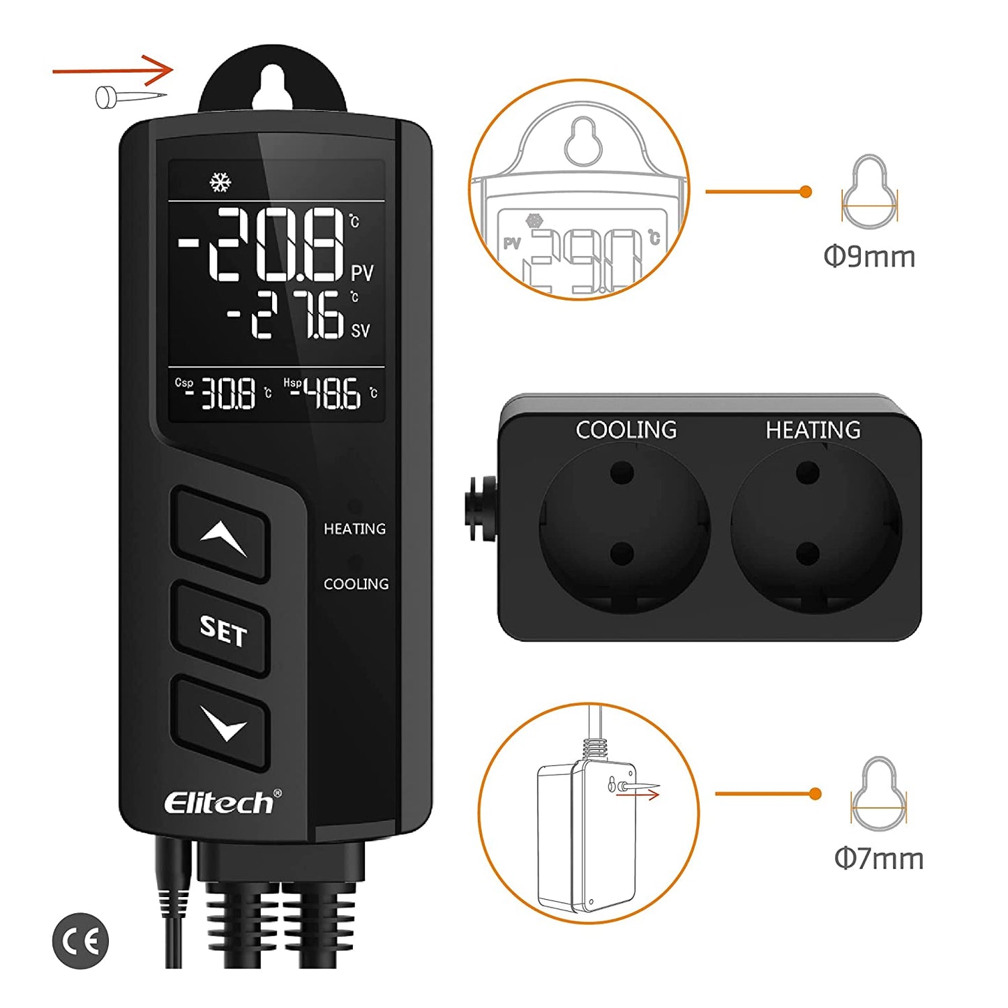 Priza smart cu termostat pe 2 canale, control incalzire si racire, ignifug clasa V0, cu display LCD, alarma de temperatura, plug and play, pentru sera, incubator, acvariu