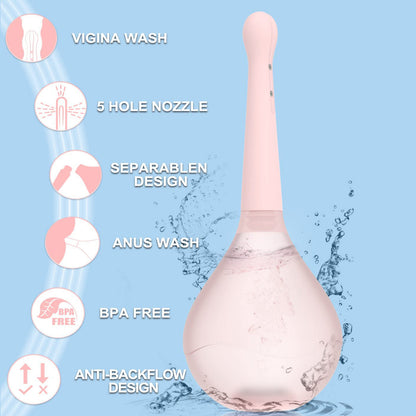 Irigator intim pentru clatire intestinala si vaginala, Zggzerg, Design anti-retur, 150 ml, Cap cu 5 duze, Ergonomic, Reutilizabile, Pentru igiena intima, Portabil si usor de folosit, ABS, Roz