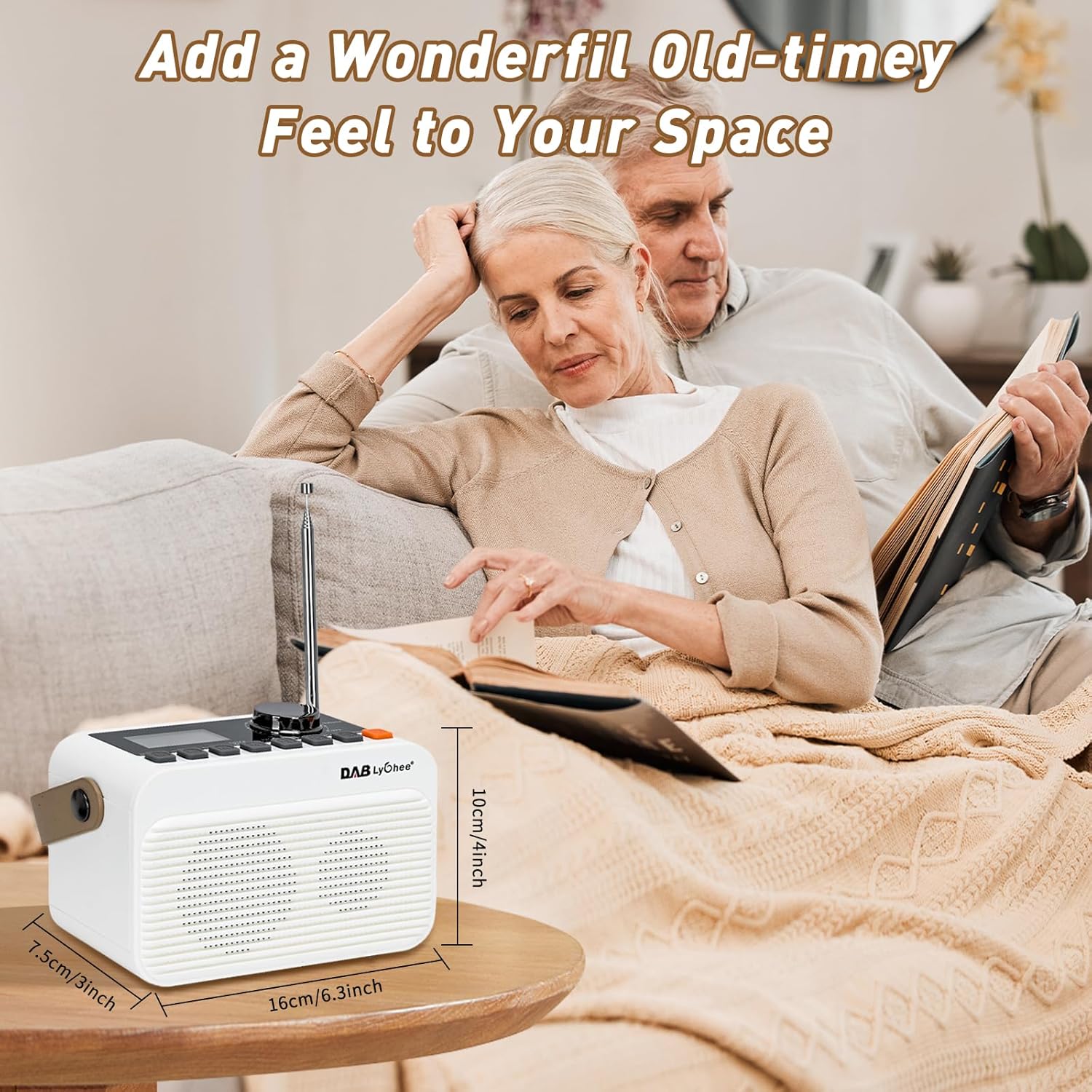 Radio portabil DAB/DAB+ & FM, Bluetooth 5.0, baterie reincarcabila 4000 mAh, afisaj LED, redare USB & card TF, Jack casti 3.5 mm, functie alarma, design compact cu curea, alb-crem